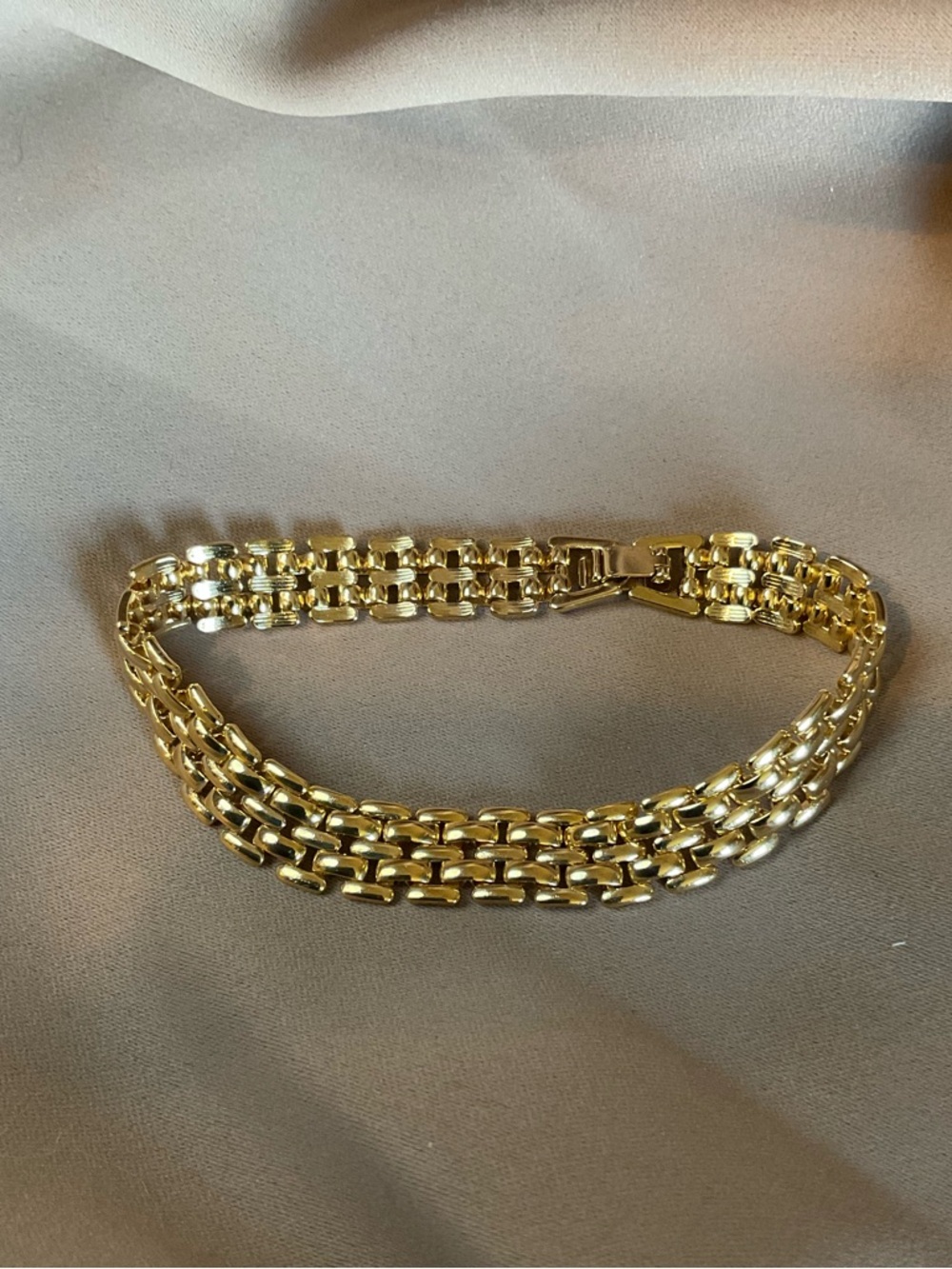 Gold Tone Multi Chain Link Bracelet Chunky Vintage Style Statement